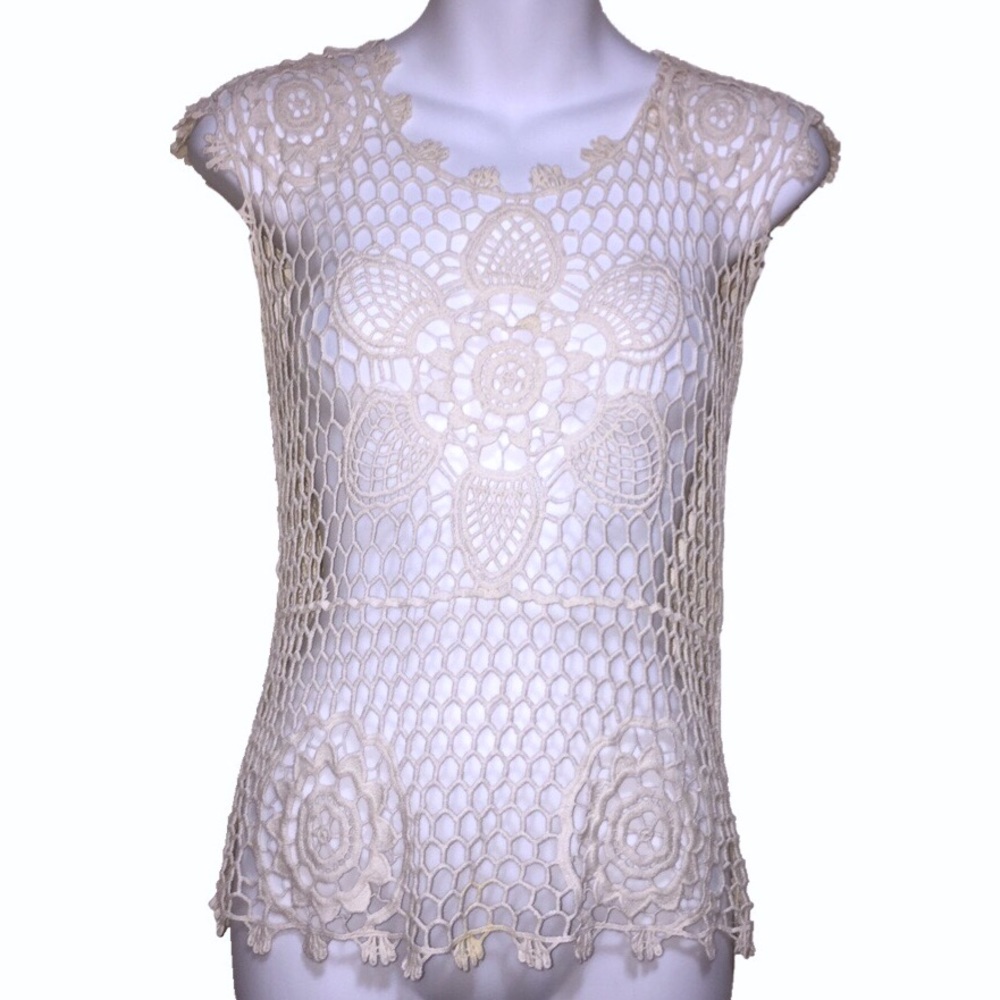 New Directions Petite Cream Crochet top